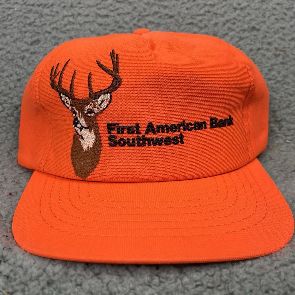 Vintage First‎ American Bank Southwest Deer Hunting Orange Hat SnapBack Cap